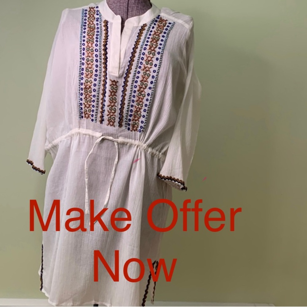 Shoshanna Swimwear Coverup Beaded Cotton Crinkle Gauze Medium NWT